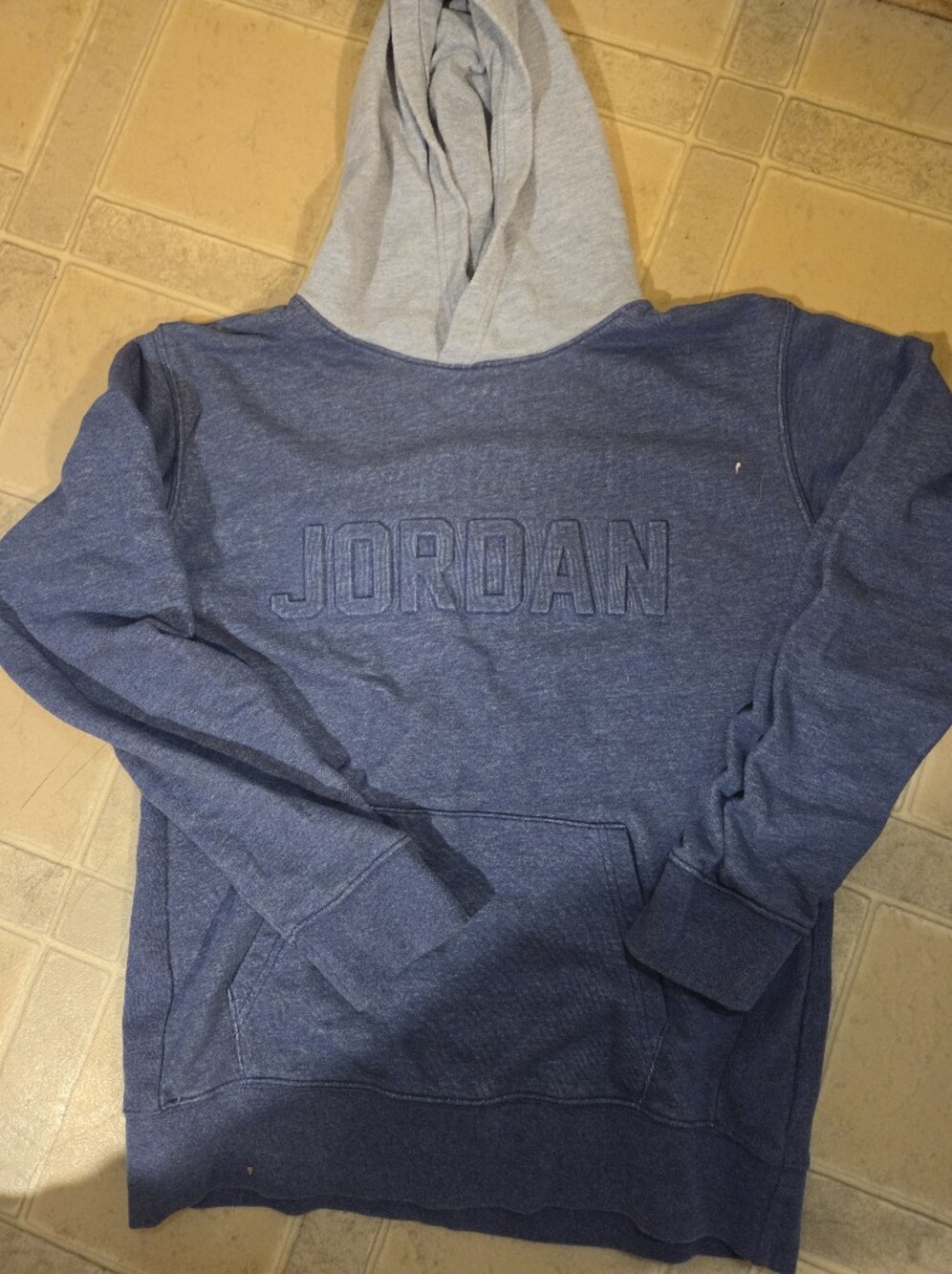 Jordan Boys Navy Blue Pullover Hoodie with Light Gray Hood
